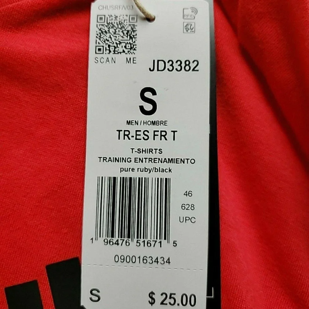 Adidas Shirt Mens Small Red TR-ES FR T Training Tee Logo Pure Ruby Top JD3382